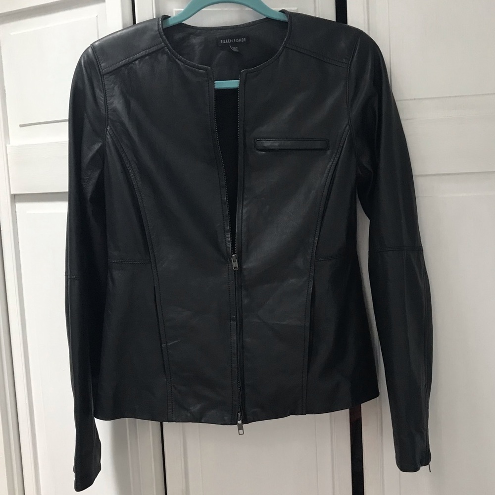 Eileen Fisher faux Lambskin Leather Bolero Jacket